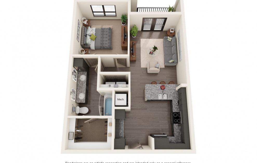 A3 - 1 bedroom floorplan layout with 1 bath and 784 square feet.